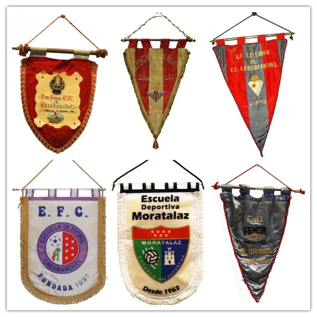 Banderines de clubes rivales, del archivo del Real C.D. Carabanchel