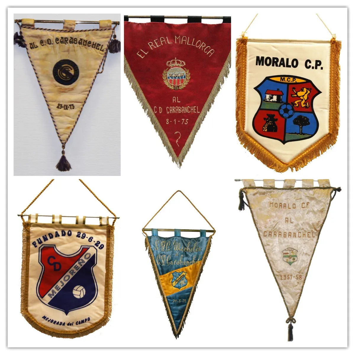 Banderines de clubes rivales, del archivo del Real C.D. Carabanchel