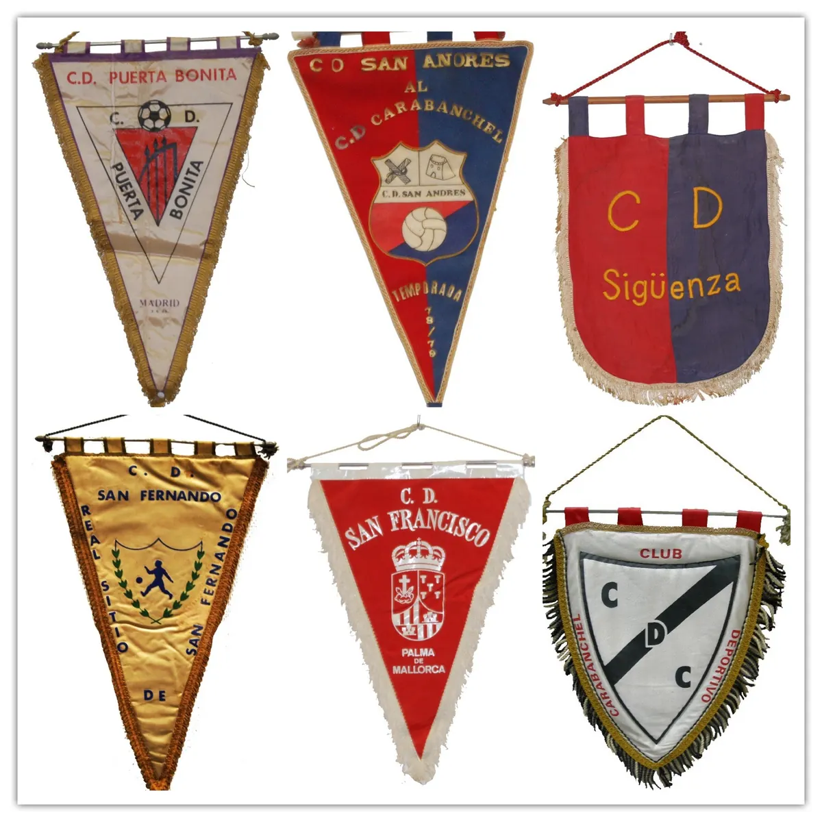 Banderines de clubes rivales, del archivo del Real C.D. Carabanchel
