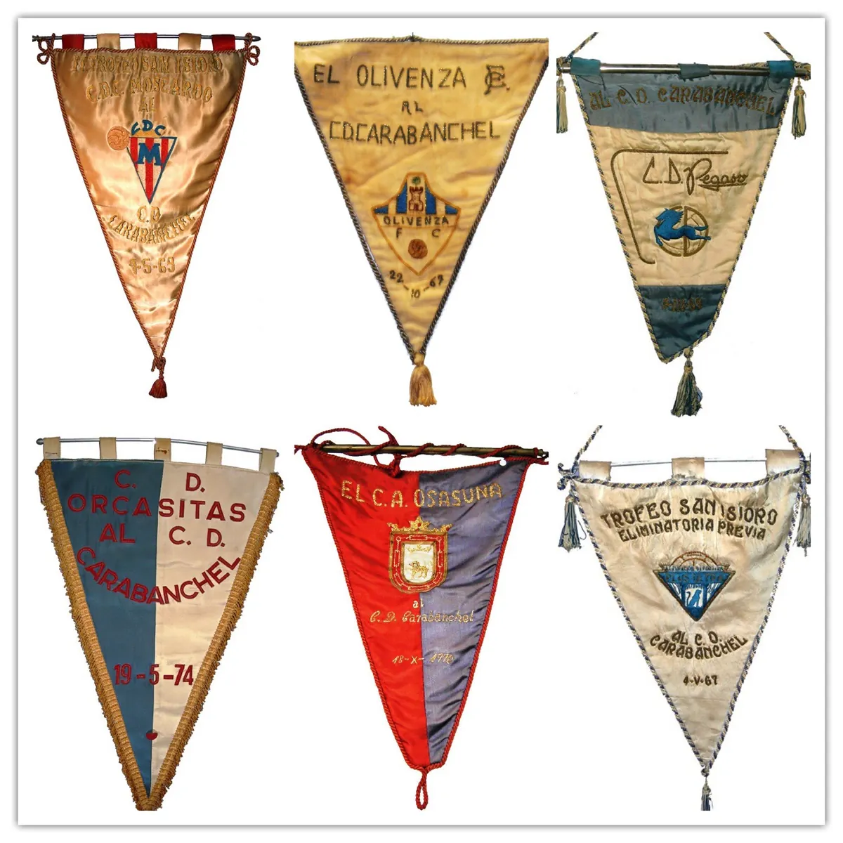 Banderines de clubes rivales, del archivo del Real C.D. Carabanchel