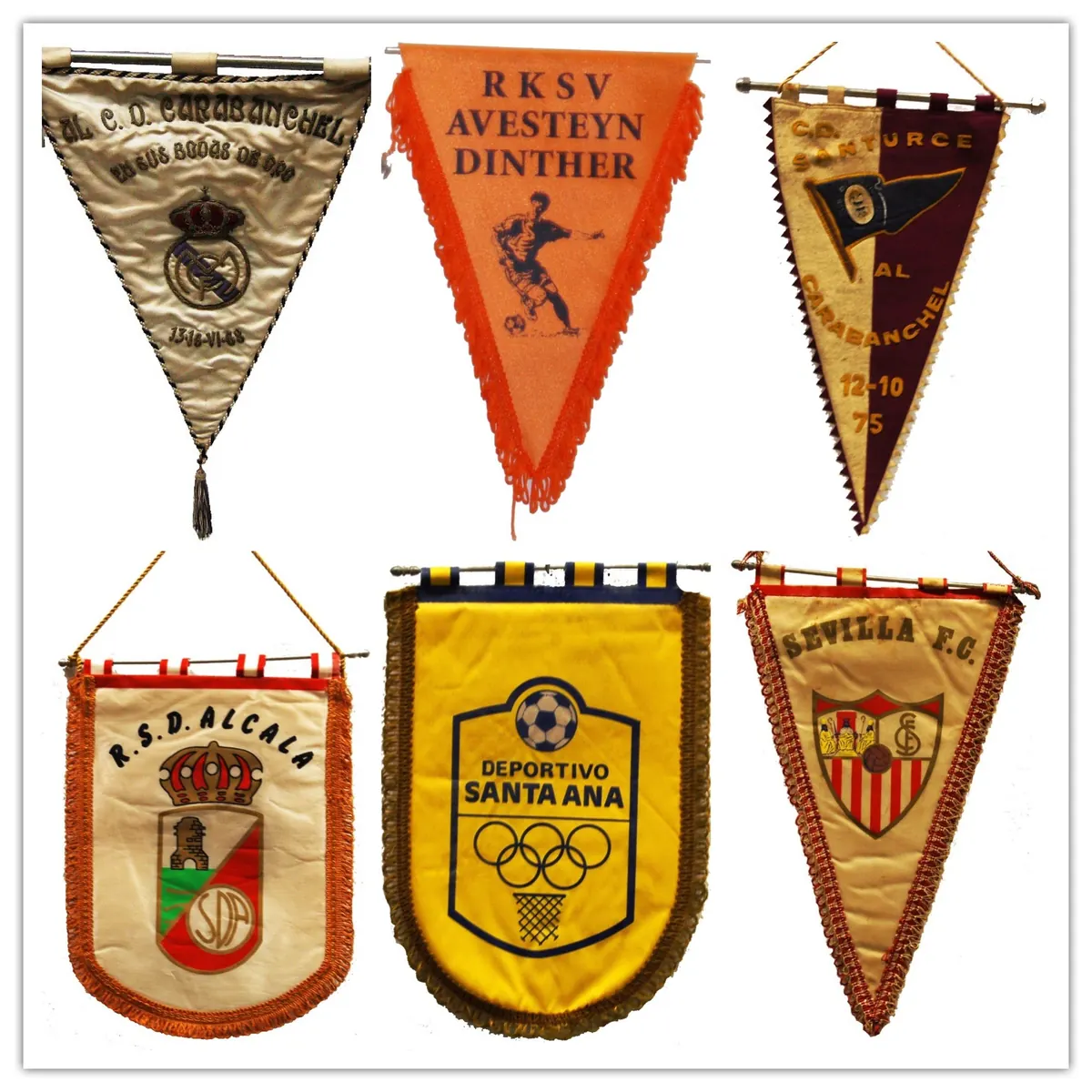 Banderines de clubes rivales, del archivo del Real C.D. Carabanchel