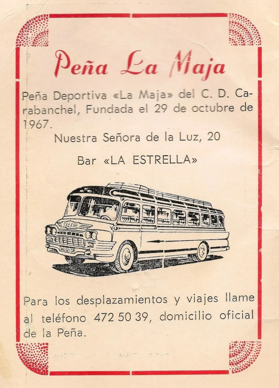 Documento del archivo del club: calendarios, lotería, peñas y cartas