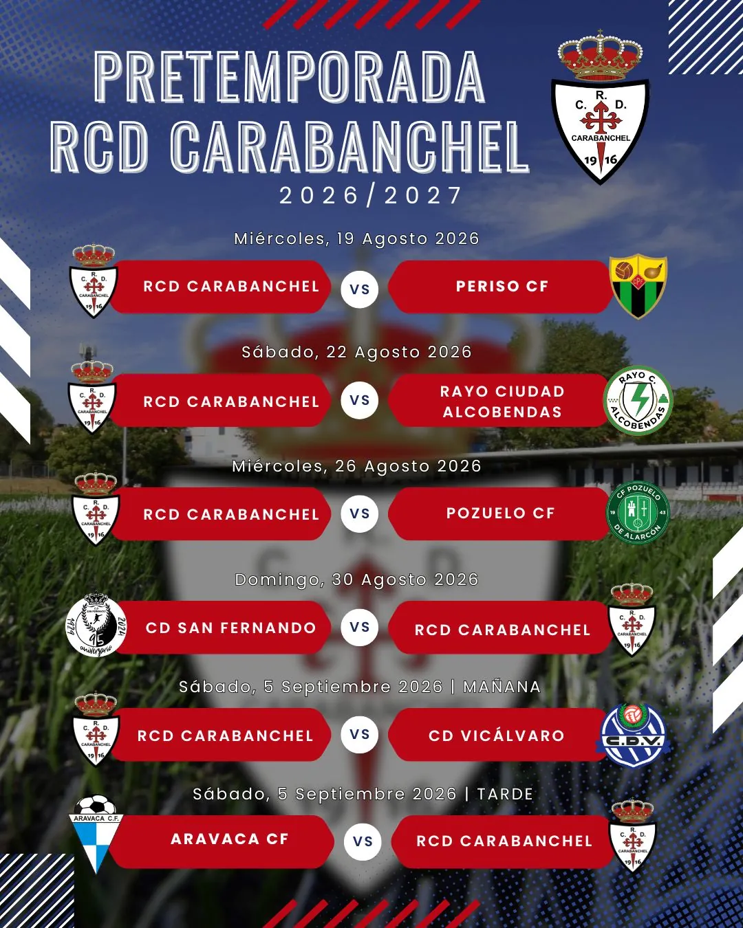 Cartel de la pretemporada 2026/27 con los seis amistosos